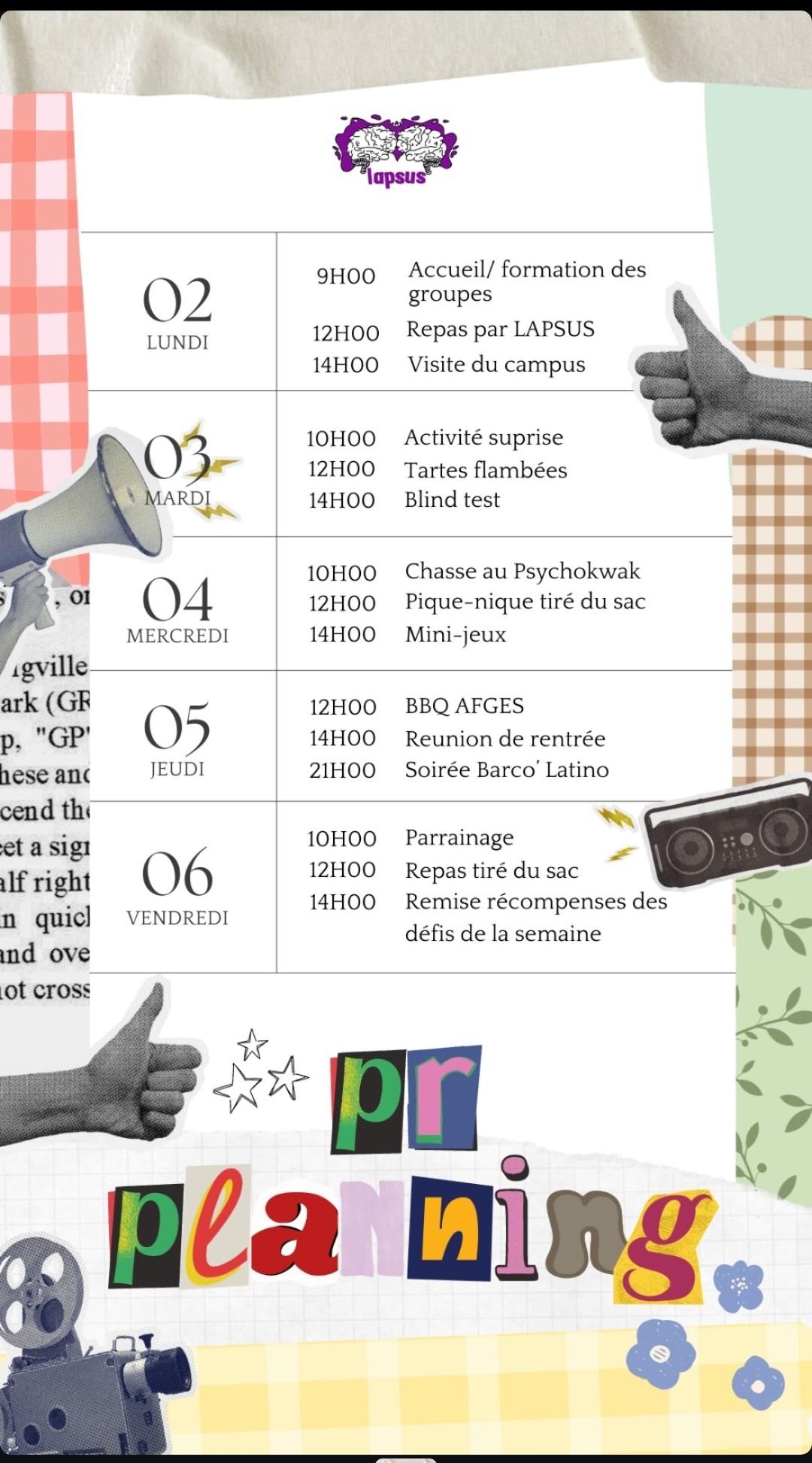 Planning de rentrée